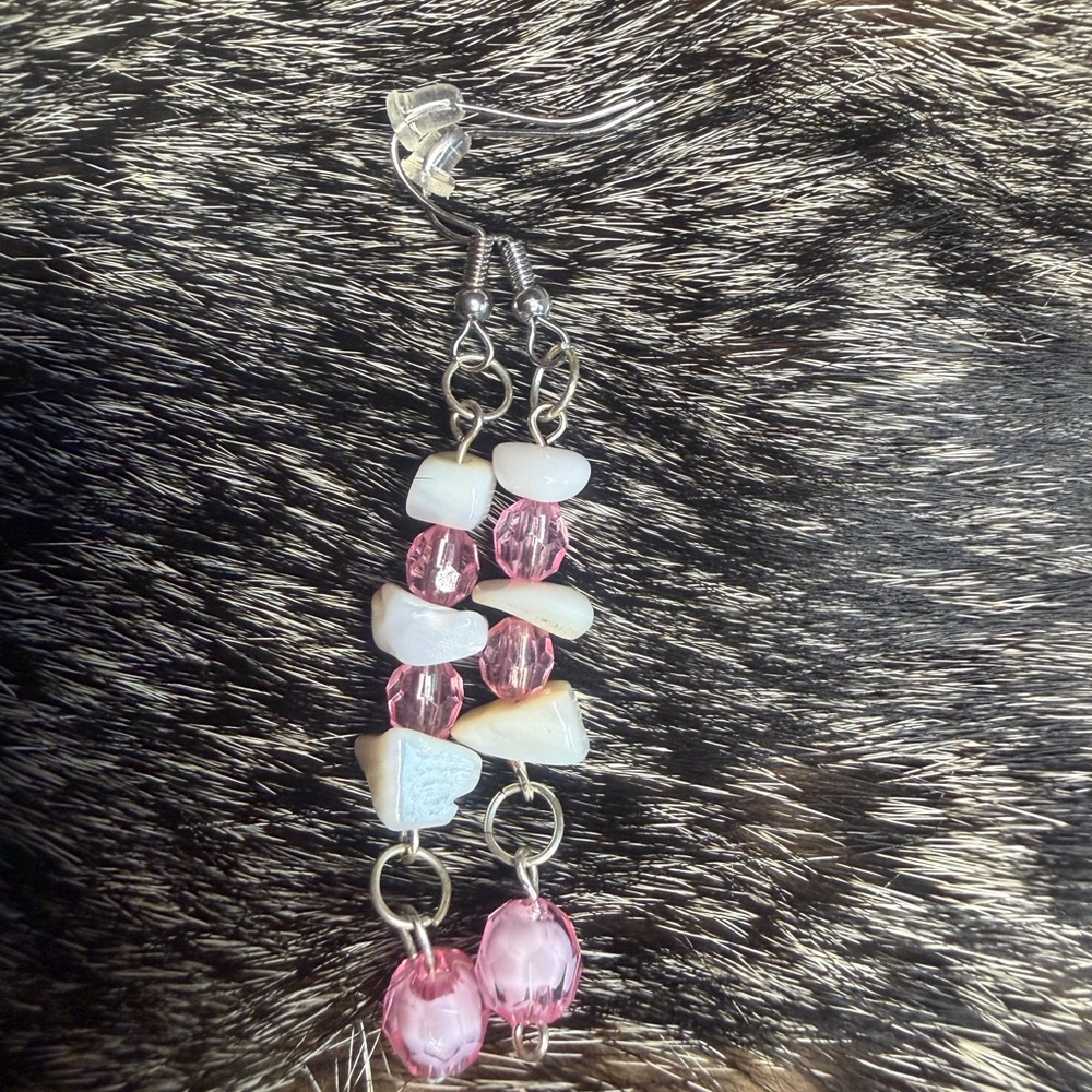 Elegant Pink and White Beaded Earrings